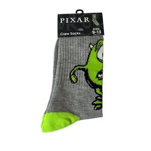 Green Monster Socks Mens Crew Size 9-13 Gray Character Style Gift Pixar Look